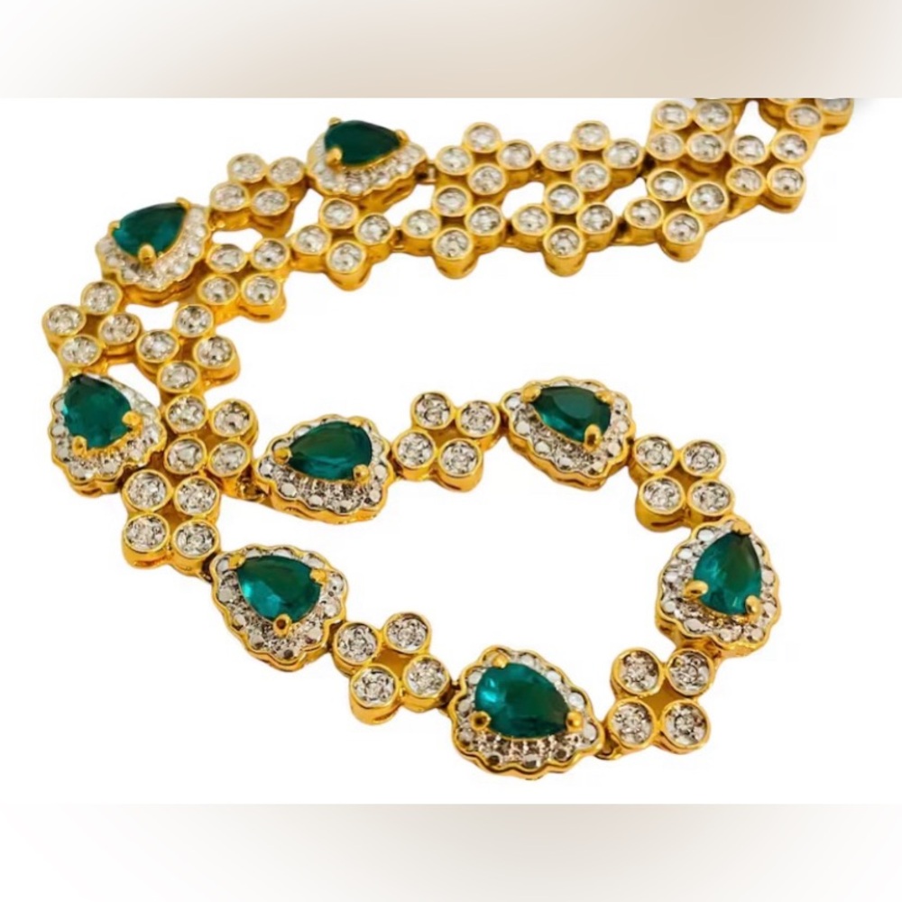 Vintage Jackie Kennedy jbk Cameron & Kross green rhinestone necklace. Used.